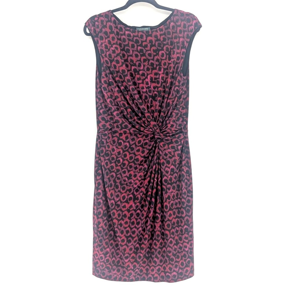 Lauren Ralph Lauren Red Black Pink Lined Midi Office Cocktail Dress Size 14